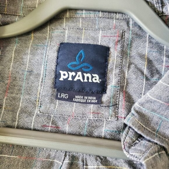 Prana Mens Grey Cotton Grid button Down Casual Shirt L - Picture 5 of 10